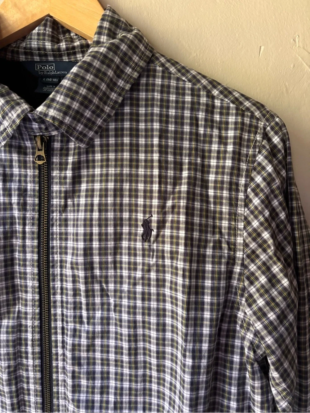 Polo Ralph Lauren Plaid Zip Up Car Bomber Jacket Navy